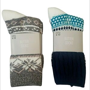 Butter Socks M/L Fair Isle Nordic 4 Pairs NEW Gift Ready